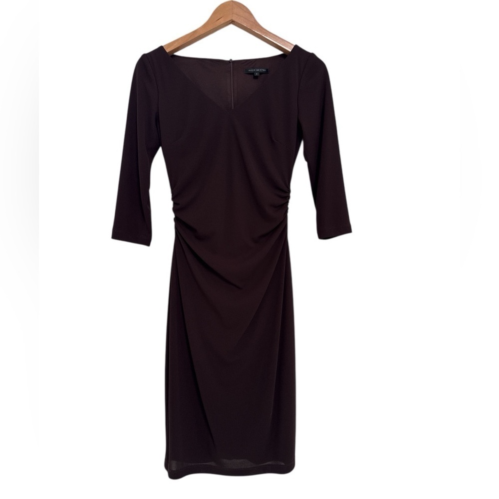 David Meister Jersey Knit Fitted Ruched Sheath Dress